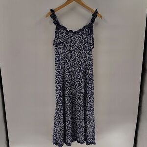 Madison West Slip Dress Blue White Print Size 9 10 Zip Back Vintage